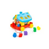 Căsuță Educativă cu Forme Geometrice, Roți și Șnur, Multicoloră, 28x23x21 cm - Joc Montessori din Plastic, 3 Ani+