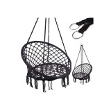 Leagan tip scaun rotund suspendat pentru casa sau gradina, cu franjuri, capacitate 150kg, negru