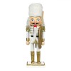 Decorațiune Crăciun, Soldat Lemn, Uniformă Albă Detalii Aurii, Căciulă Blană, 20cm, Oem
