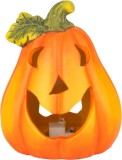 Dovleac decorativ Halloween cu LED din teracota MagicHome, 12,8 cm