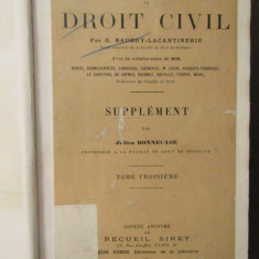 DROIT CIVIL - TRAITE - BAUDRY-LACANTINERIE/ SUPPLEMENT PAR JULIEN BONNECASE