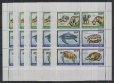 149-TOGO-FAUNA-elefanti si testoase-Lot de 5 blocuri dantelate cu 6 timbre. foto