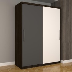 Dulap Dormitor Nova Eco 150 cm x 200 cm, fara oglinda, wenge cu usi glisante gri alb