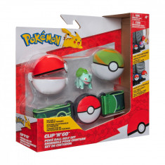 Pokemon - Set figurina si centura Clip n Go, (Poké Ball & Nest Ball & Bulbasaur