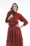Pulover tricotat caramiziu cu maneci 3 4, Portocaliu, L, M, S, XL, XS, Onibon