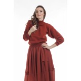 Pulover tricotat caramiziu cu maneci 3 4