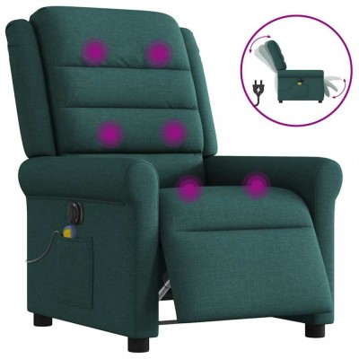 vidaXL Fotoliu electric de masaj rabatabil, verde &amp;icirc;nchis, textil 3303310 foto