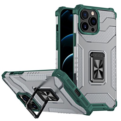 Husa de protectie flippy compatibila cu apple iphone 13 pro acrylic armor cu suport verde inchis foto