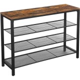 Suport depozitat incaltaminte, Artool, 4 polite, pal, otel, maro rustic si negru, 100x30x72 cm, Leobert
