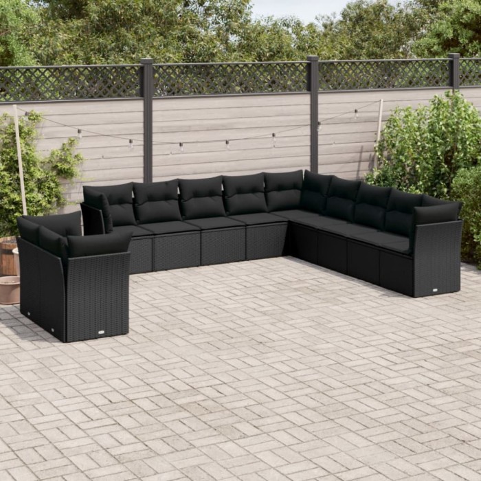 Gossi set canapele de gradina cu perne, 11 piese, negru, poliratan