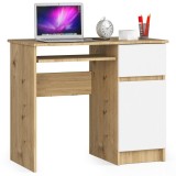 Birou calculator, placa laminata, 1 sertar, 1 dulap cu 2 rafturi, dreapta, stejar artisan si alb, 90x50x77 cm, Akord Furniture Factory