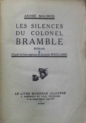 LES SILENCES DU COLONEL BRAMBLE par ANDRE MAUROIS , roman , d&amp;#039; apres les bois originaux de JACQUES BOULLAIRE , 1935 foto