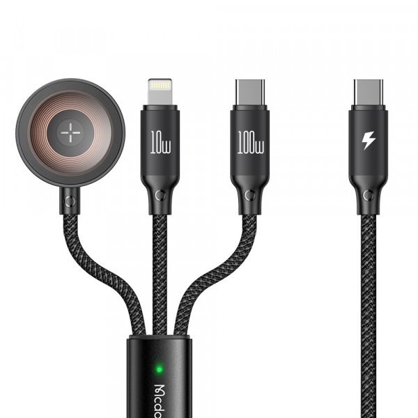 Cablu Incarcare USB-C - Lightning / USB-C / QI McDodo CA-4940 O 3in1, 100W, 1.2m, Negru