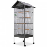 Colivie de pasari cu acoperi?, negru, 66 x 66 x 155 cm, o?el