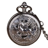 Ceas de buzunar Gorben PM076 Argintiu - Steampunk, Mecanic, Afisaj cu Cifre Romane, Cu Lant Vintage Retro