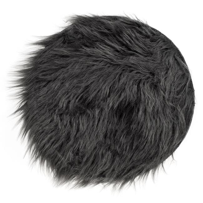 Perna scaun, imitatie blana, rotunda, diametru 34 cm, gri inchis