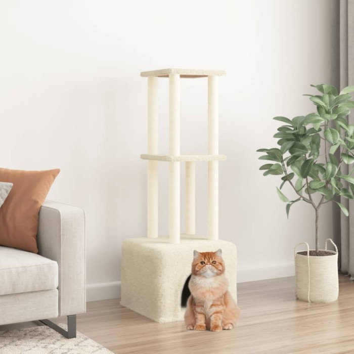 vidaXL Ansamblu de pisici cu st&acirc;lpi din funie de sisal, crem, 133,5 cm