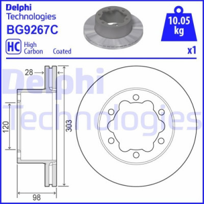 Set discuri frana spate DELPHI, VW Crafter Bus (Syi, Syj), 09.2016-, Crafter Caroserie (Sy , Sx ), 09.2016-, Crafter Platforma / Sasiu (Sz ), 11.2016 foto