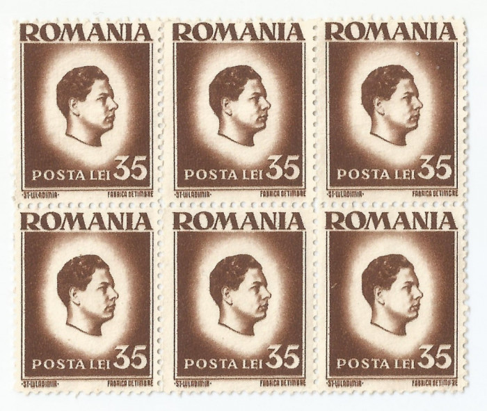 |Romania, LP 187/1945, Uzuale - Mihai I, hartie alba, bloc de 6 timbre, NG