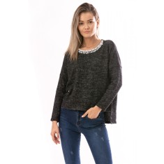 D656-1 Bluza asimetrica accesorizata cu strasuri