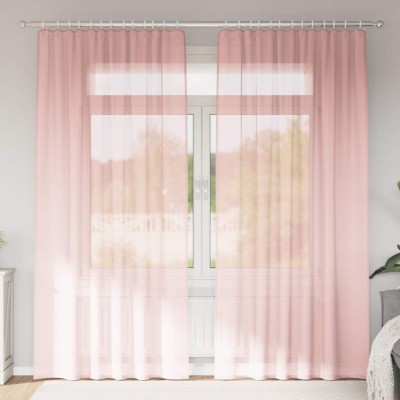 vidaXL Perdele Voile cu buzunare pentru bare 2 buc Roz 4102199 foto