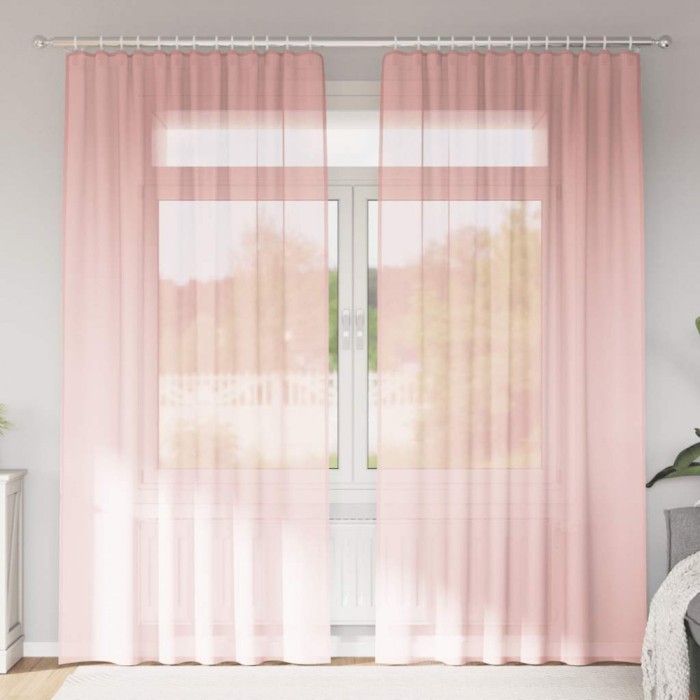 vidaXL Perdele Voile cu buzunare pentru bare 2 buc Roz 4102199