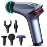Cumpara ieftin Aparat Masaj Profesional Tip Pistol, 8 Viteze, 5 Capete, Ice Head Gel, 3200 rpm, Ecran LCD, Tonifiere Musculara, Albastru