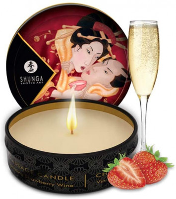 Mini lumanare de masaj si ambient SHUNGA, cu aroma de sampanie si capsuni, 30 ml# foto