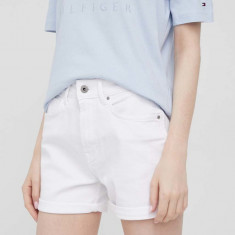 Pepe Jeans pantaloni scurti jeans Mary Short femei, culoarea alb, neted, high waist