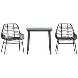 Cumpara ieftin Set de sufragerie de gradina 3 piese sticla neagra poli ratan