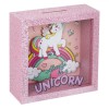 Pusculita Lemn Unicorn Roz Glitter, 15cm, Fancy - Decorativa Economii Fetite, Sticla