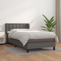 vidaXL Pat box spring cu saltea, gri, 90x190 cm, piele ecologică 3127287