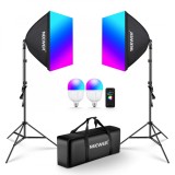 Cumpara ieftin Kit 2 softbox Neewer, becuri LED RGB 24W, trepiezi 200 cm, geanta transport, control prin aplicatie