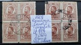 1909-Romania-Carol I tipografiate-Bl4-2 buc-var.de culoare-stampilat