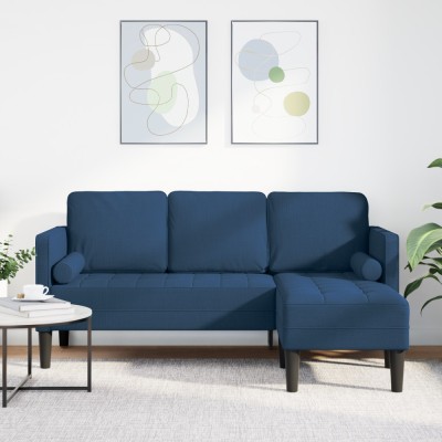 vidaXL Canapea formă L, 3 locuri, albastru, 160 cm, textil foto