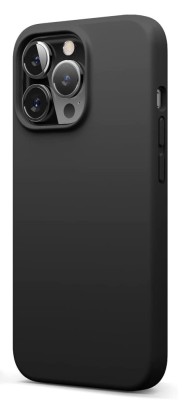 Husa din silicon compatibila cu iPhone 13 Pro Max, silk touch, interior din catifea, camera bump, Negru foto