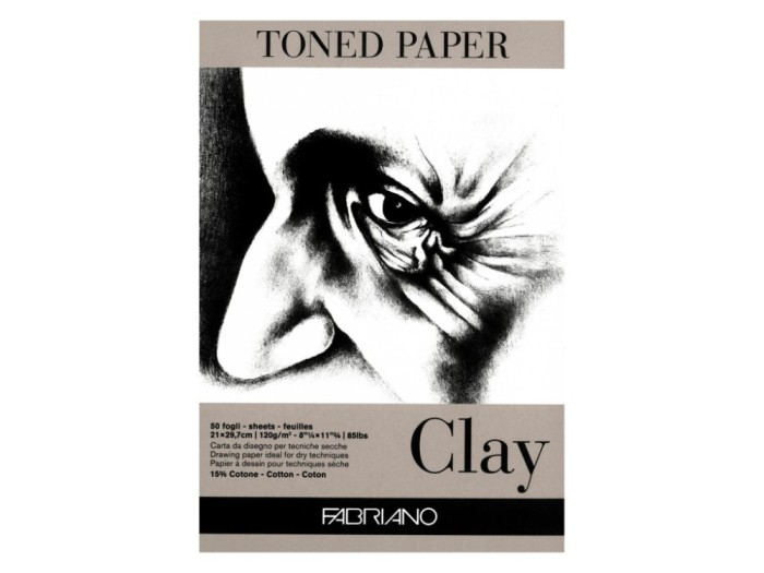 Bloc desen Toned Paper Clay, A3, 120g, 50 file, fara spirala Fabriano