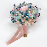 Buchet mic cu trandafir, hortensie si mix de flori naturale uscate, roz-albastru, Eventissimi&reg;