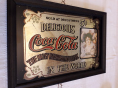 Reclama vintage pe oglinda Coca Cola (inramata) foto
