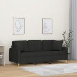 vidaXL Canapea cu 3 locuri cu pernuțe, negru, 180 cm, textil 3200921