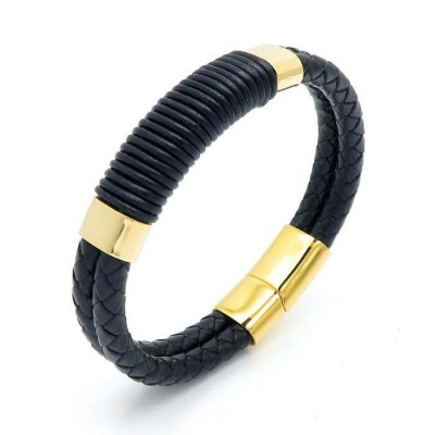 Bratara Inox si Piele -NAUTIC- Negru Cod B860E foto