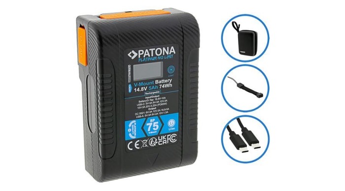 Baterie PATONA Platinum V-Mount BP-75W PD65 74Wh USB-C USB-A 2xD-Tap DC-out incl. Hardcase