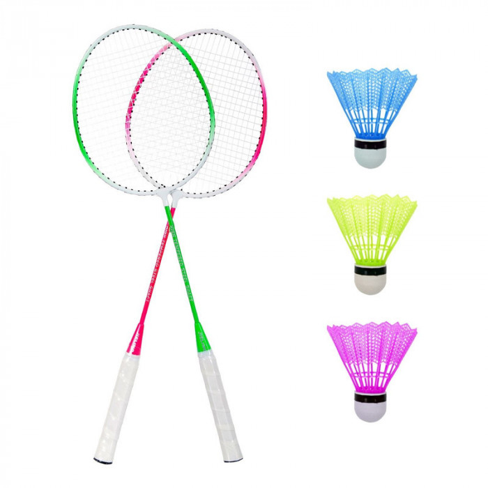 Set Badminton, 3 fluturasi, 66 cm, maner anti-aluncare