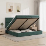 Cumpara ieftin Pat ottoman cu saltea Verde inchis 200 x 200 cm Catifea