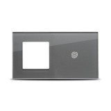 Ramă dublă sticlă securizată 4mm Pulsar Touch NS 1P+1T Gri pentru priză și &icirc;ntrerupător, design minimalist modern, montaj &icirc;ncastrat, finisaj elegant