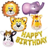 Set 18 baloane, animalute 63.5cm, happy birthday 43cm, Ropet, petrecere aniversara pentru copii, tema jungle party, zoo, safari