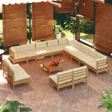 VidaXL Set mobilier grădină cu perne, 14 piese, maro miere, lemn pin