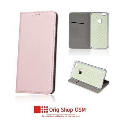 Husa Flip Carte / Stand Samsung A217 Galaxy A21s, inchidere magnetica Rose Gold