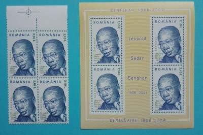 TIMBRE ROM&amp;Acirc;NIA LP 1714 +a /2006 Centenar Sedar Sengor serie bl. de 4 +bl de MNH foto