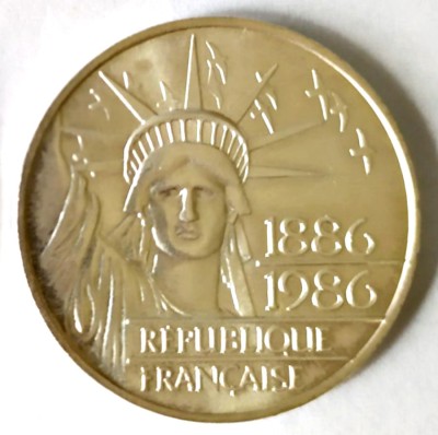 FRANTA 100 FRANCI 1986 STATUIA LIBERTATII ARGINT AUNC 900/1000 15 G foto